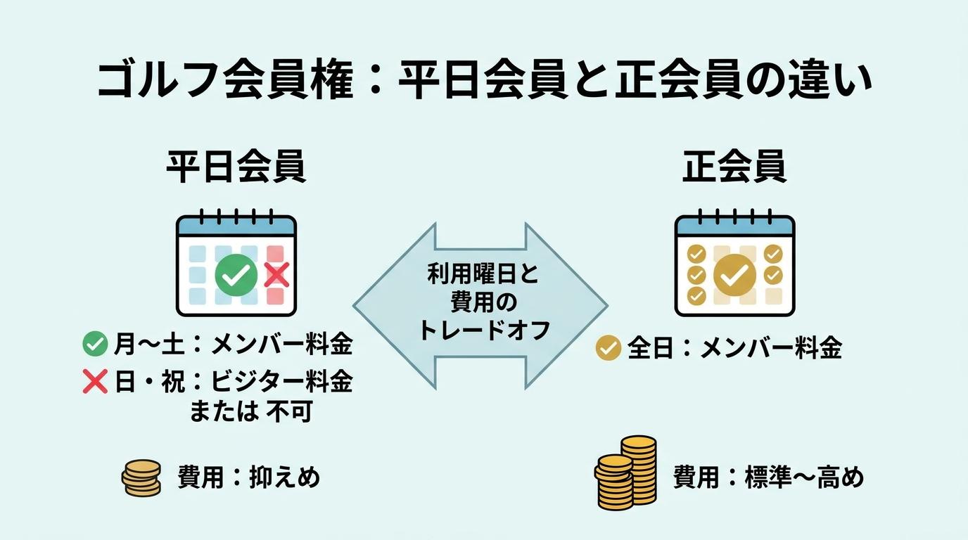 平日会員と正会員の利用条件・費用の違いを示した図解