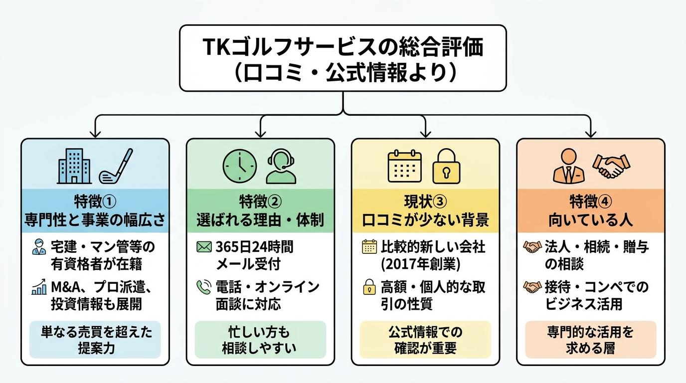 TKゴルフサービスの総合評価まとめ図解